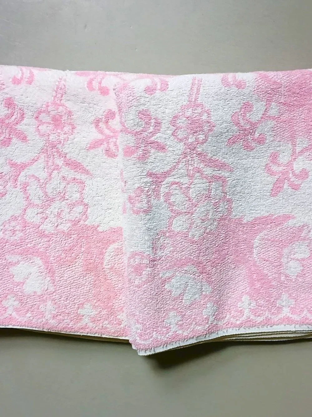 Vintage Pink and White Floral Martex Bath Towels - 24 x 41